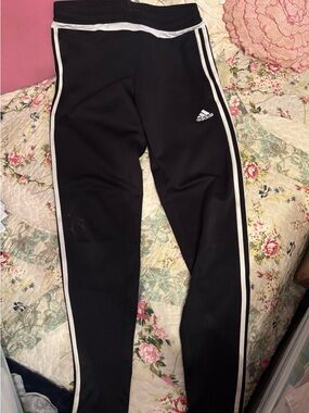 Adidas Womens Black Track Pants with White Stripes